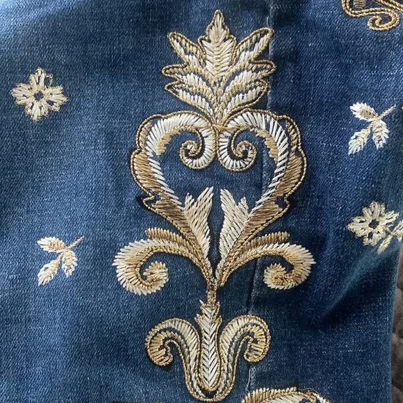 Y2K Roberto Cavalli RARE Metallic Embroidered Floral Print Vintage Denim Jeans